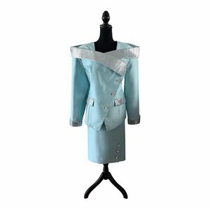 Donna Vinci Blue 2pc Skirt Suit w/Portrait Collar, Sequin and Rhinestones, 18